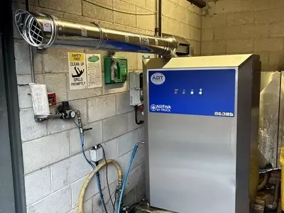 New Nilfisk SH Truck static pressure washer installation completed for a fleet cleaning company in Tamworth. The system was installed to replace an older Neptune 7 setup and features a new flue system, water softener, low-level protection systems, and upg
